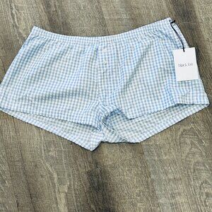 NWT Black Ibis Womens Sz XL Boxer Lounge Sleep Shorts Blue Gingham Plaid Comfort
